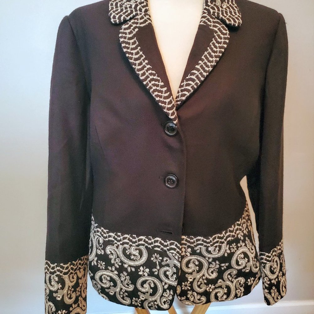 Coldwater Creek Black and White Embroidered Blazer